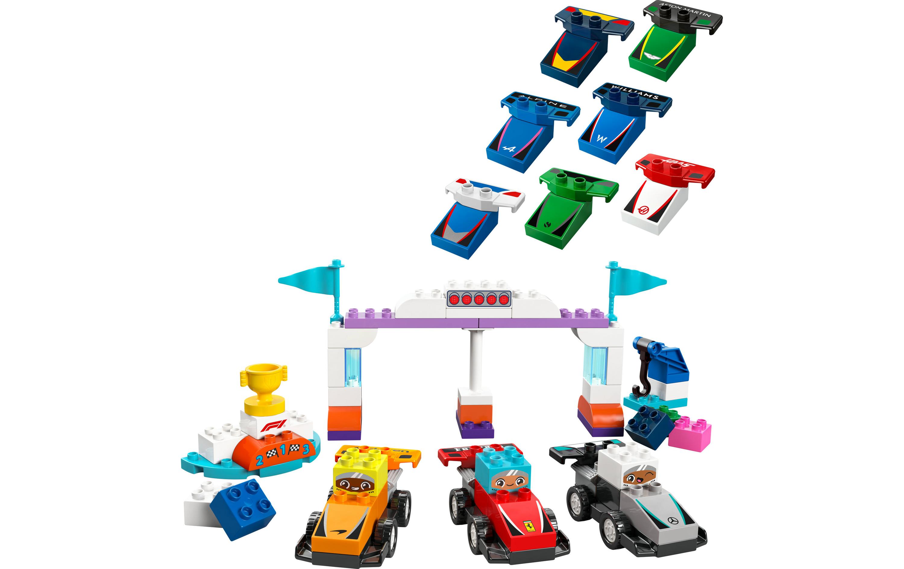 DUPLO® F1 Team Race Cars and Drivers 10445Kreativer Spielspass mit F1 Spielzeug-Rennautos