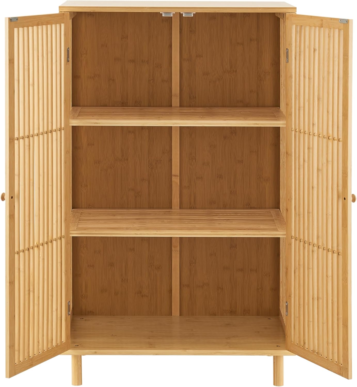 [en.casa] Beistellschrank Grong Mehrzweckschrank Wohnzimmerschrank 110 x 66 x 40 cm Kommode Aufbewahrungsschrank mit 2 Türen Schrank für Wohnzimmer 3 Ablagen Bambus Natur