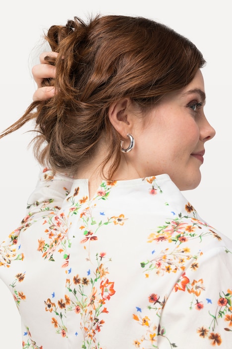 Bluse, Blüten, Kelchkragen, 3/4-Arm