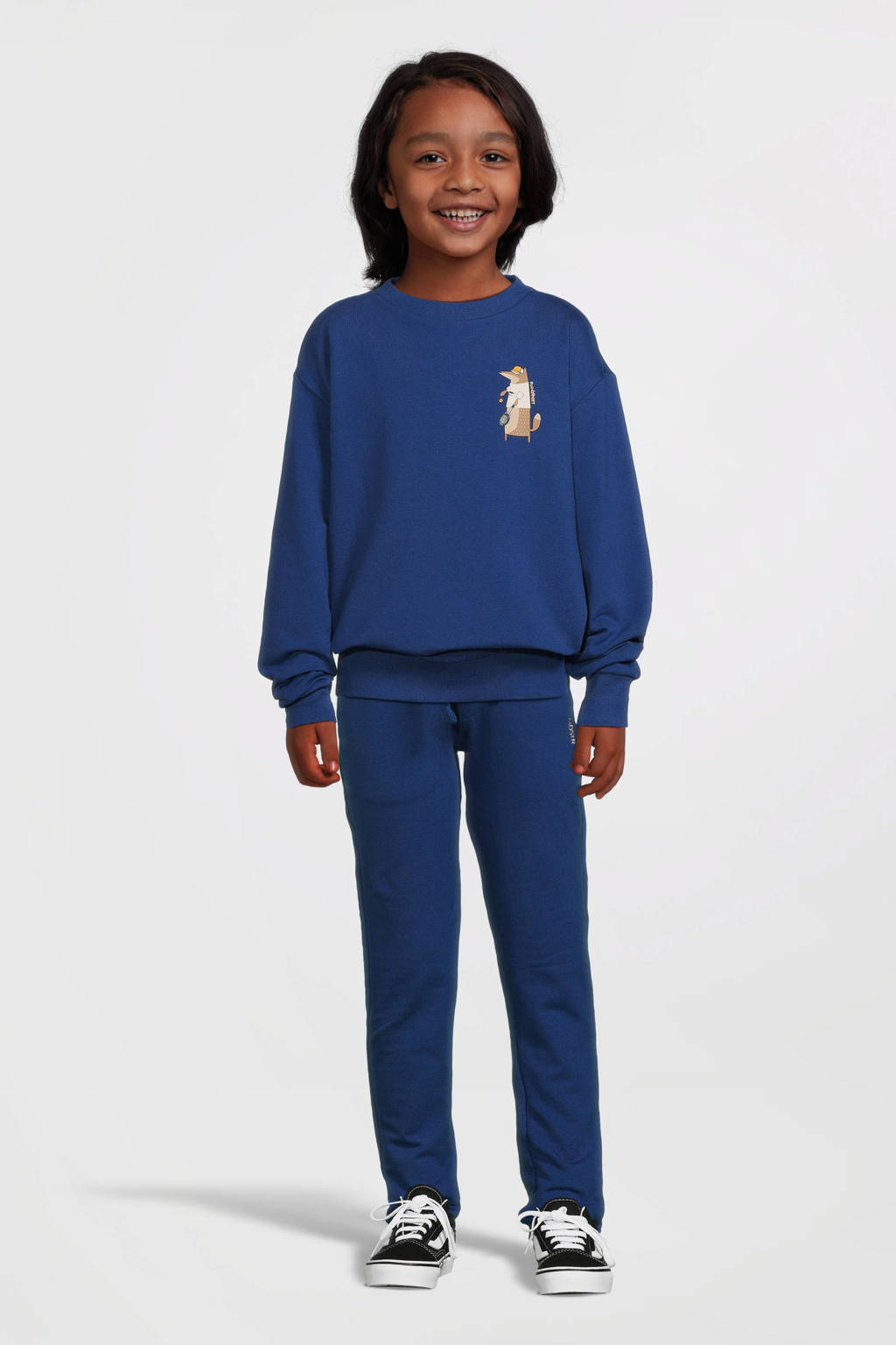 Moodstreet sweater Simon met backprint blauw