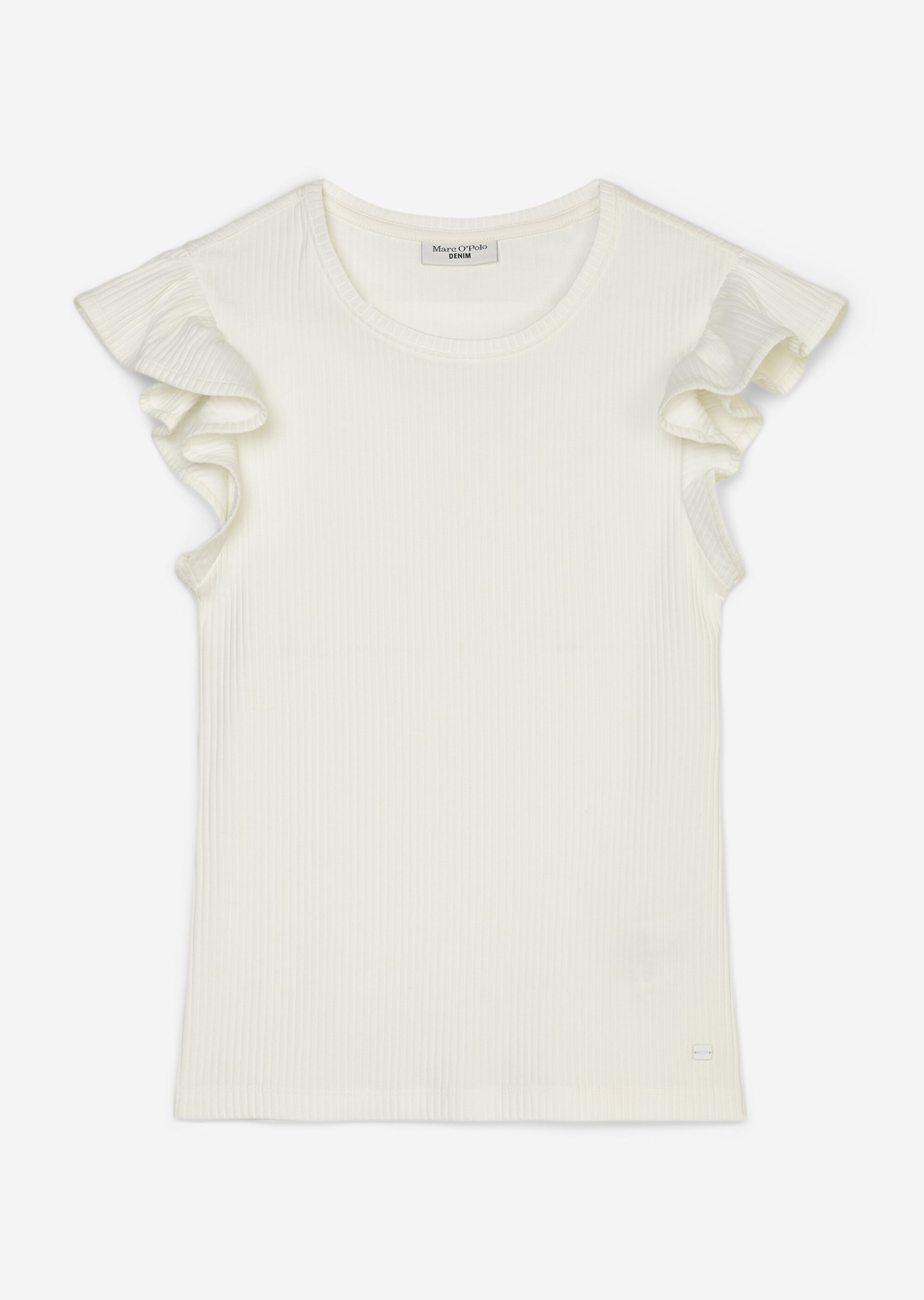 T-Shirt mit Volantärmeln slim aus Ripp-Stretch-Jersey