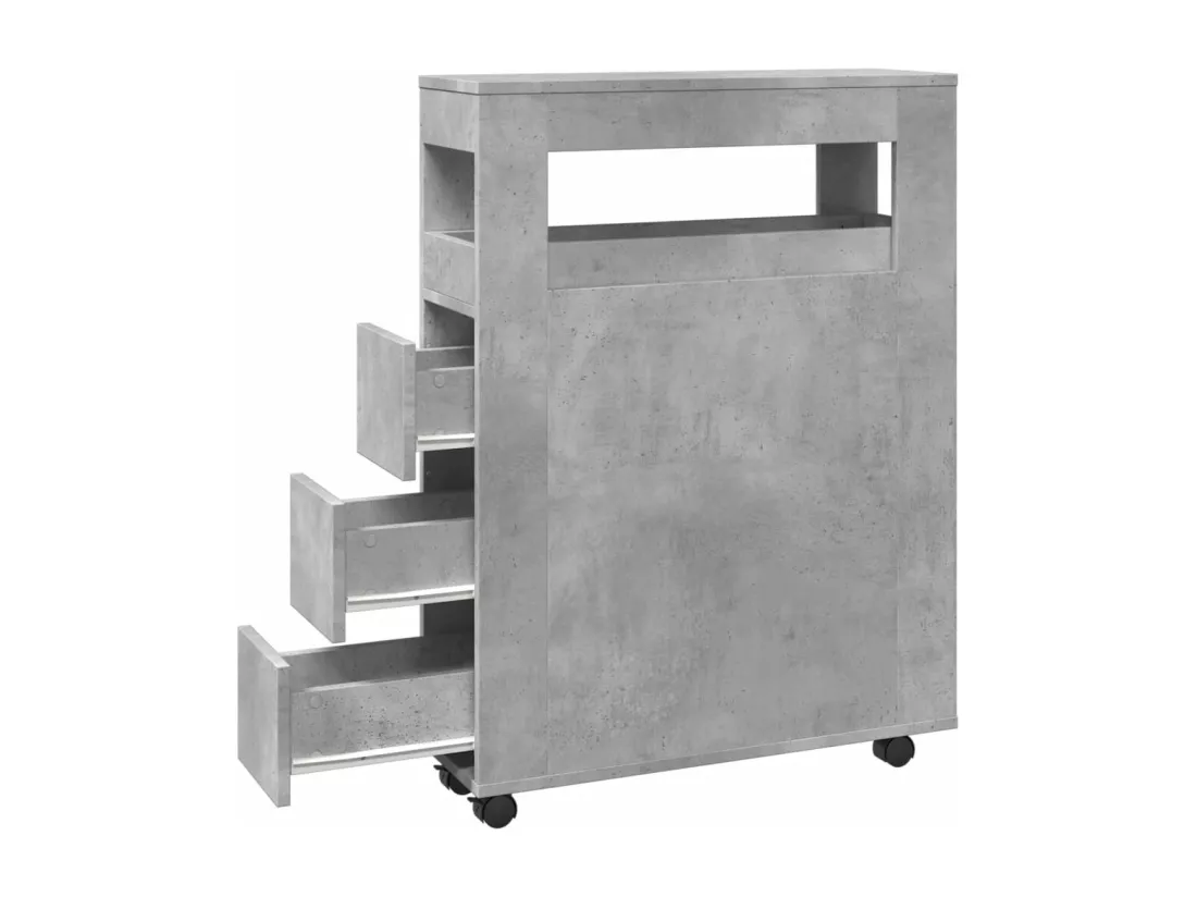Meuble étroit de salle de bain à roulettes gris béton