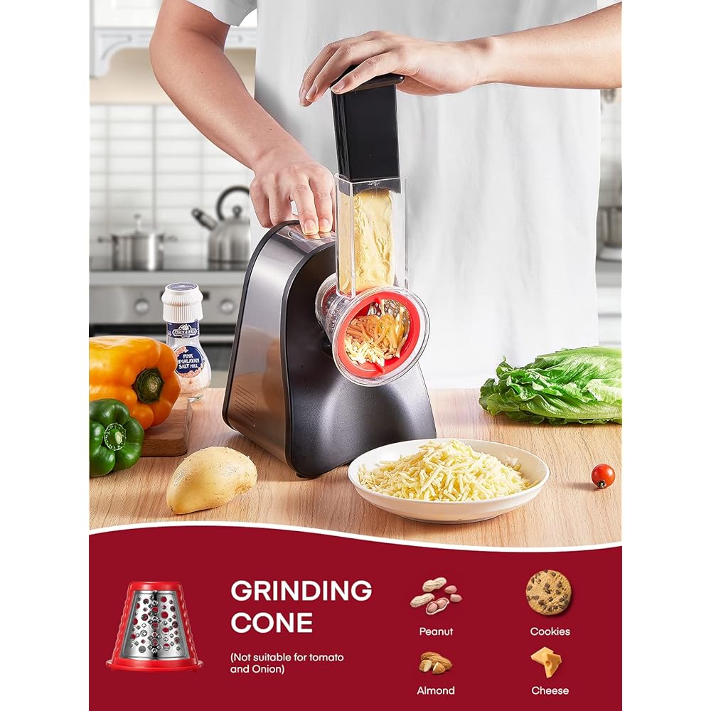FOHERE 4 en 1 Râpe a Légumes Électrique, Découpe légumes électrique 200W Râpe Carottes Hachoir Électrique pour Fromage, Carottes, Pommes de Terre, Concombres, Argent : Cuisine et Maison