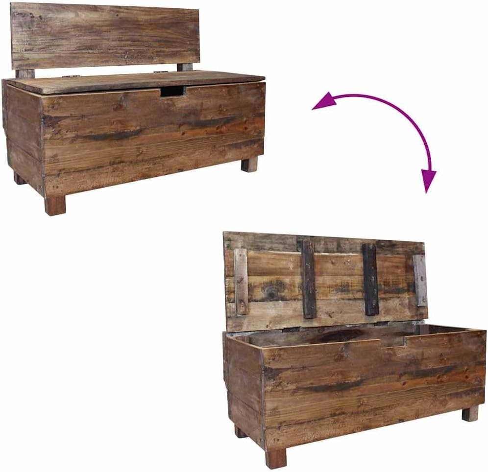 vidaXL Sitzbank mit Staufach Handgefertigt Holzbank Truhenbank Sitztruhe Bank Aufbewahrungstruhe Spielzeugkiste Massives Altholz 86x40x60cm