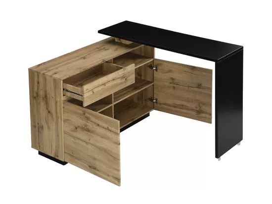 Meuble de bar pivotant avec 2 portes, 1 tiroir et 1 niche en MDF - Naturel et Noir - ELDIR