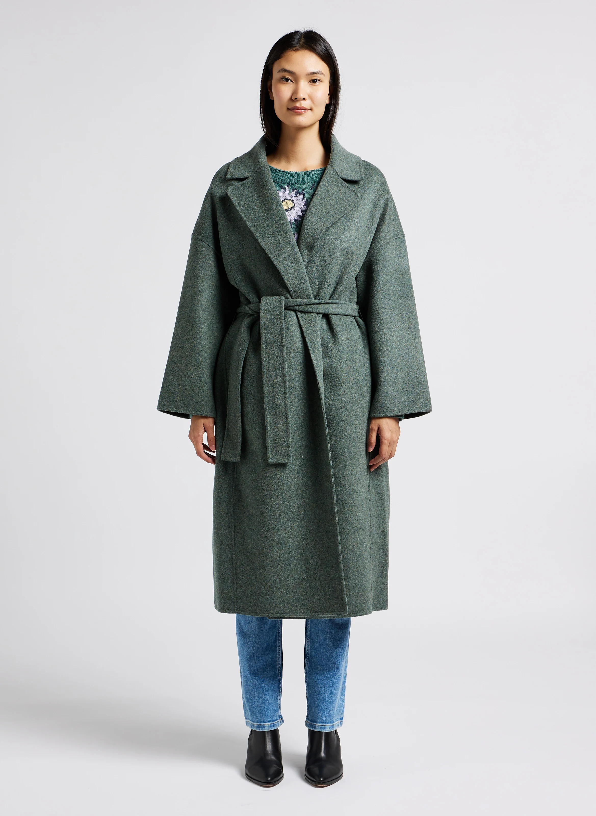 SIMON - Manteau ample à encolure crantée | Vert