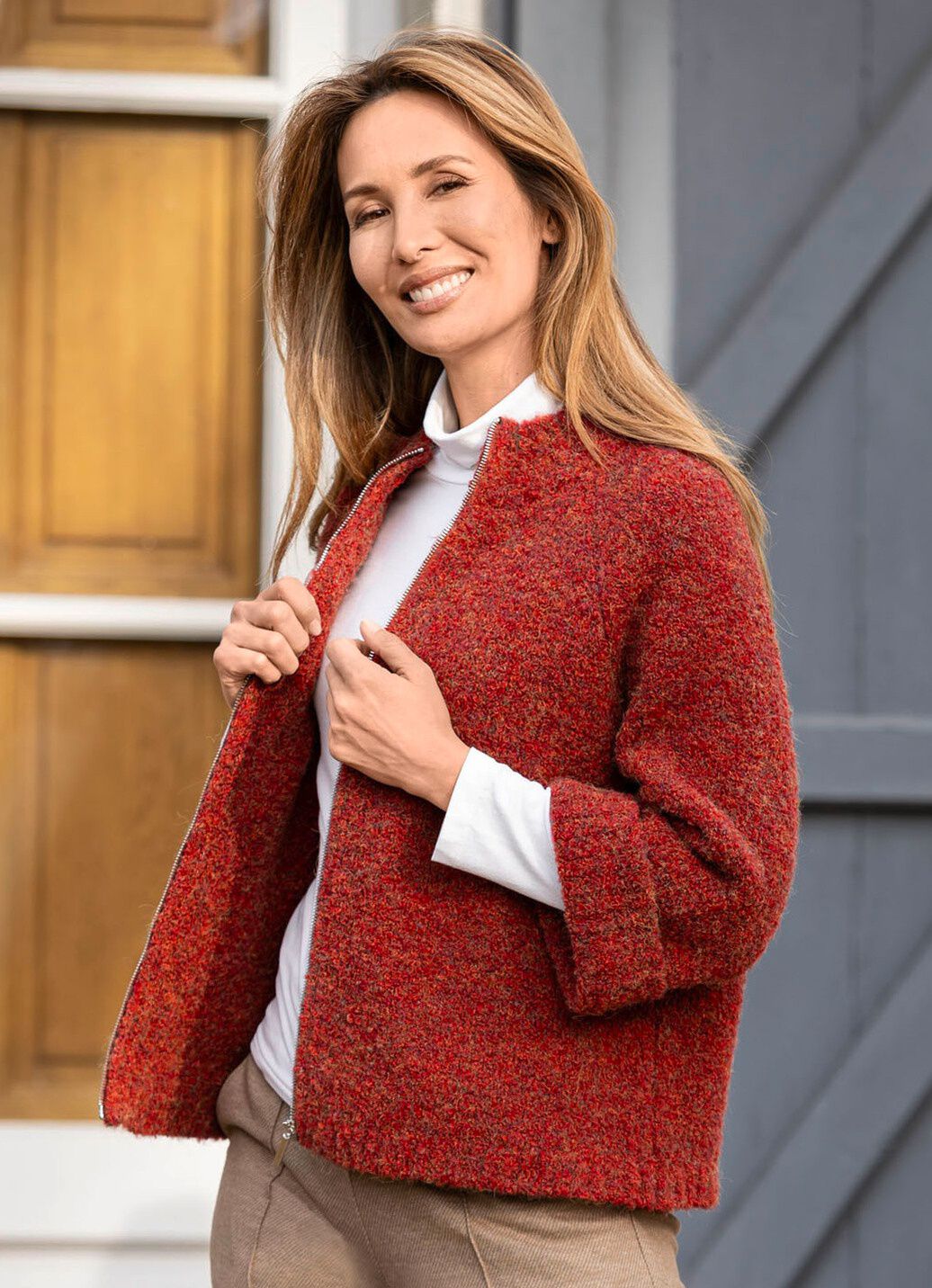 Strickjacke aus Bouclégarn