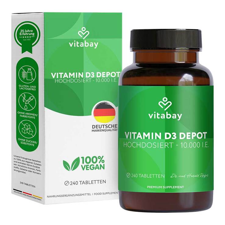 Vitamin D3 Depot 10.000 I.E. Cholecalciferol vegetarische Tabletten, 240 St