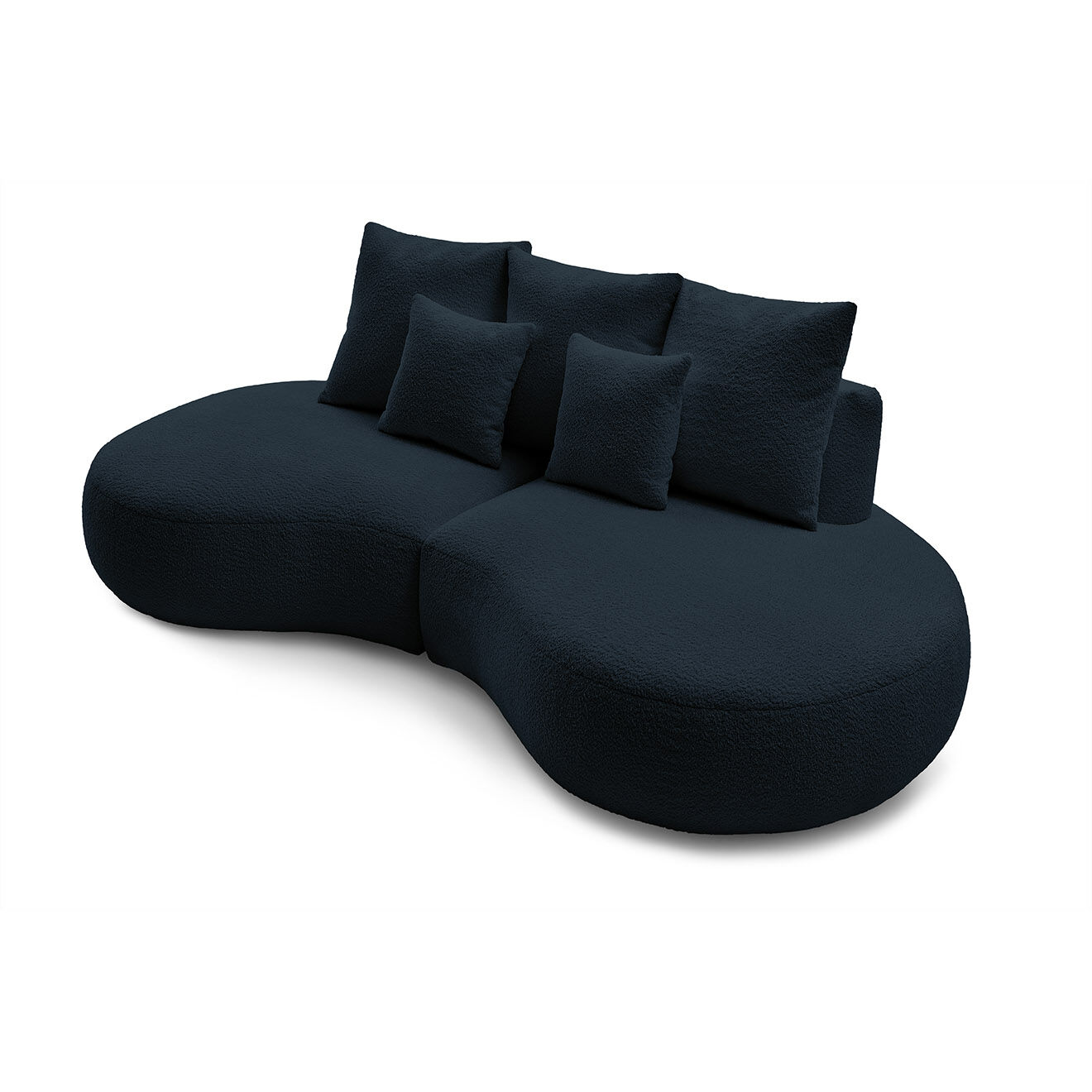 Bobochic Canapé droit fixe 3 places saint-germain tissu bouclette bleu foncé - 260x145x92 cm