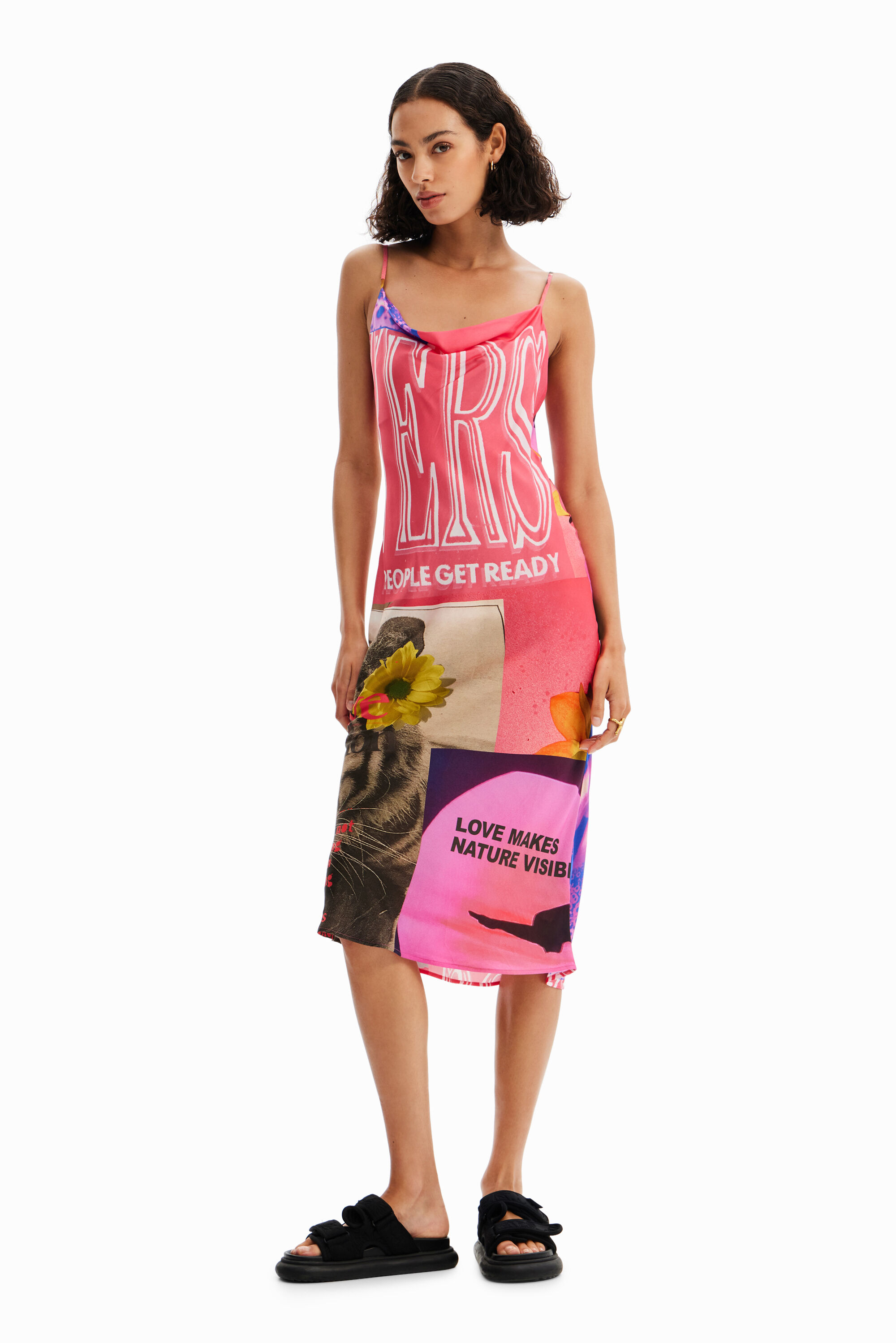 Vestido midi lencero colagem