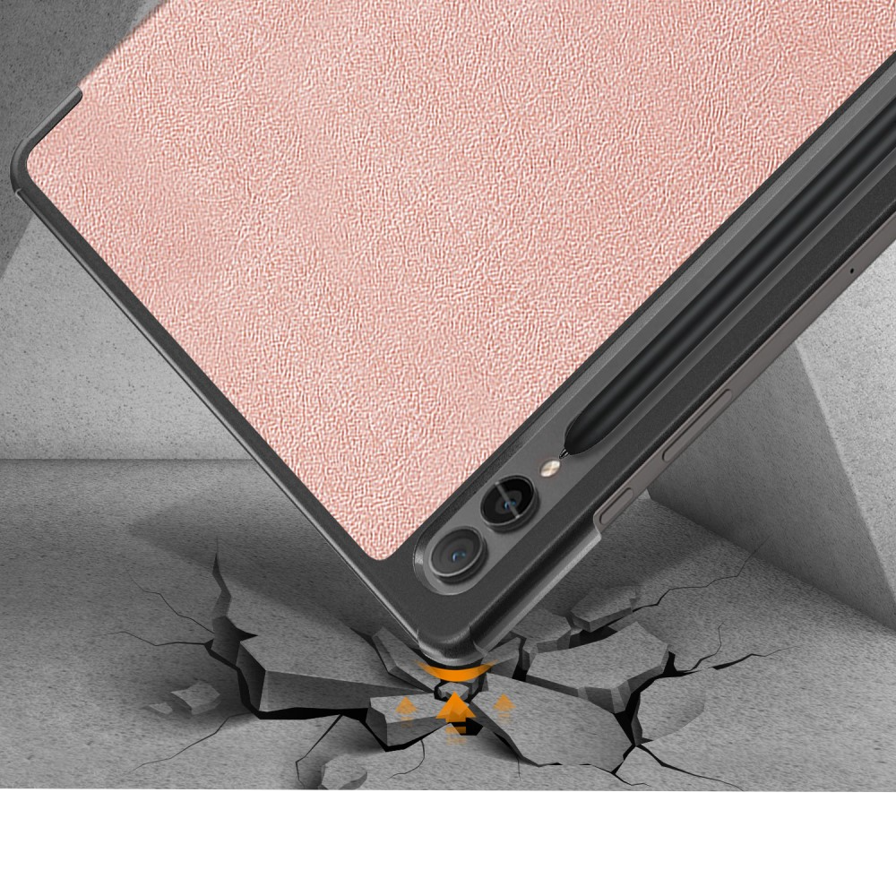 Samsung Galaxy Tab S9  Plus Leder Tasche Smart Cover Hülle Litchi Look   S-Pen Halterung - Roségold