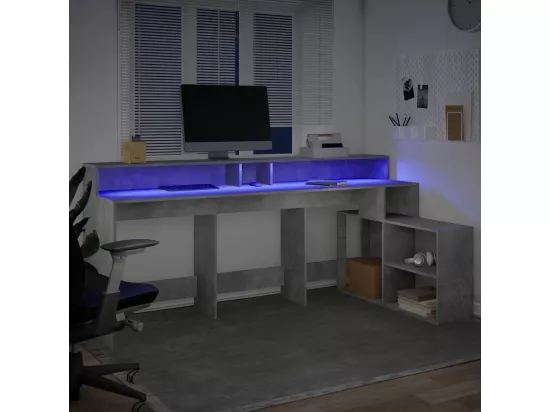 Bureau et lumières LED gris béton 200x104x91cm bois ingénierie