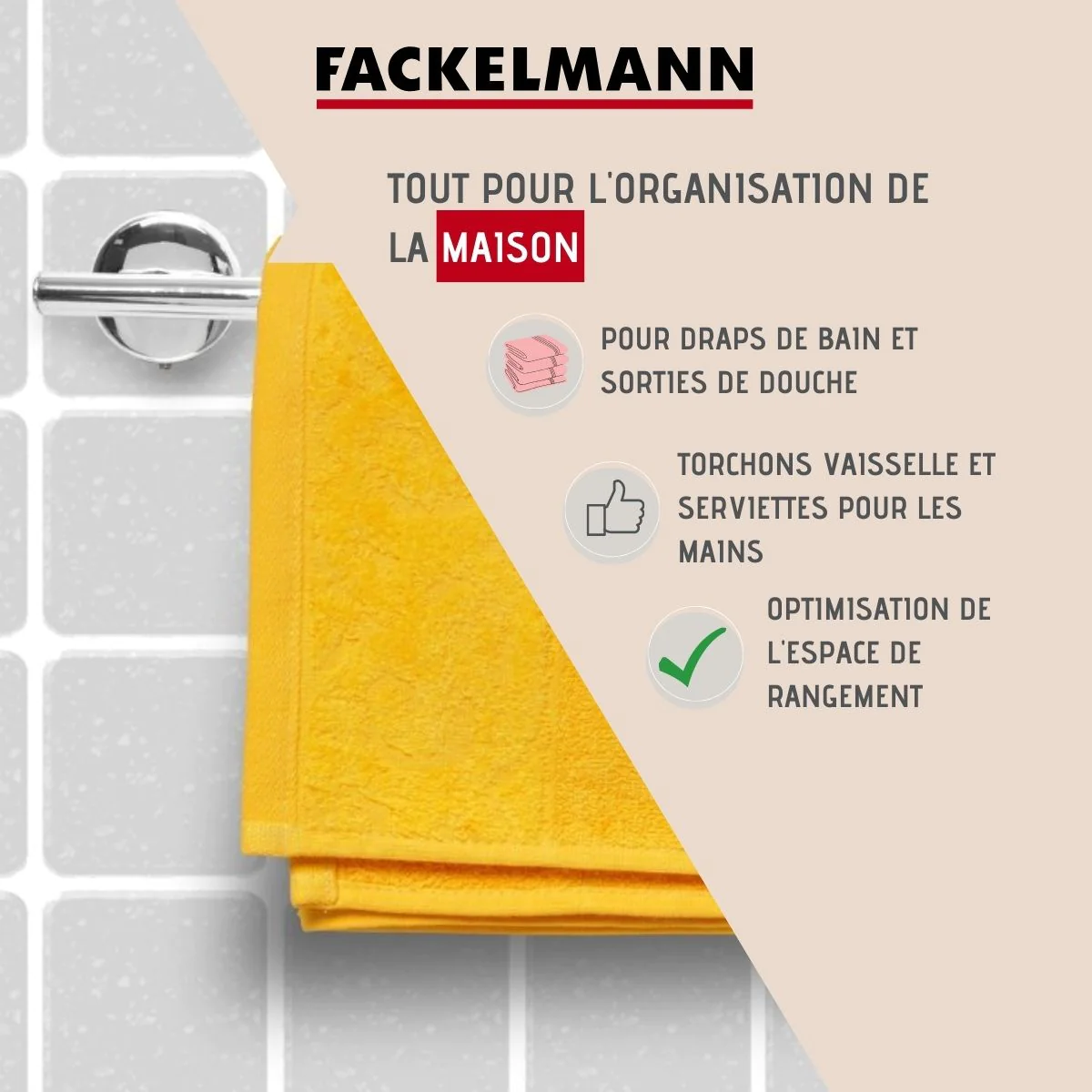 Porte serviette mural gris chromé 50 x 6 x 10,5 cm Vision Fackelmann