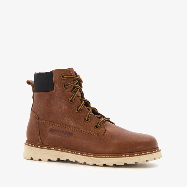 Braqeez leren jongens veterboots cognac/bruin