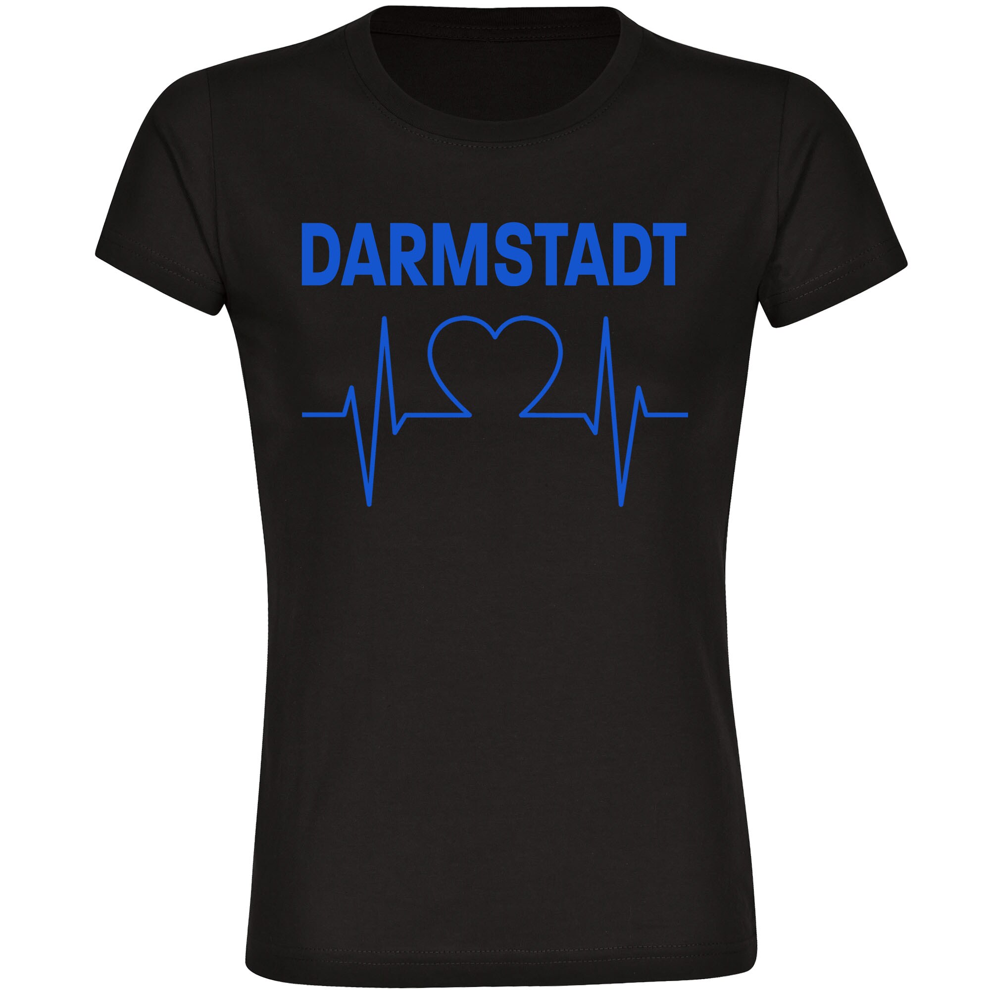multifanshop® Damen T-Shirt - Darmstadt - Herzschlag - Druck blau