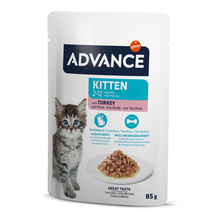 Sachê de 85g de peru ao molho Advance Kitten para gatinhos.