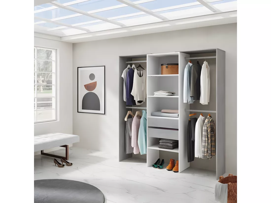 Aménagement dressing Blanc/Béton clair - KIYIN - L 179 x l 50 x H 202 cm