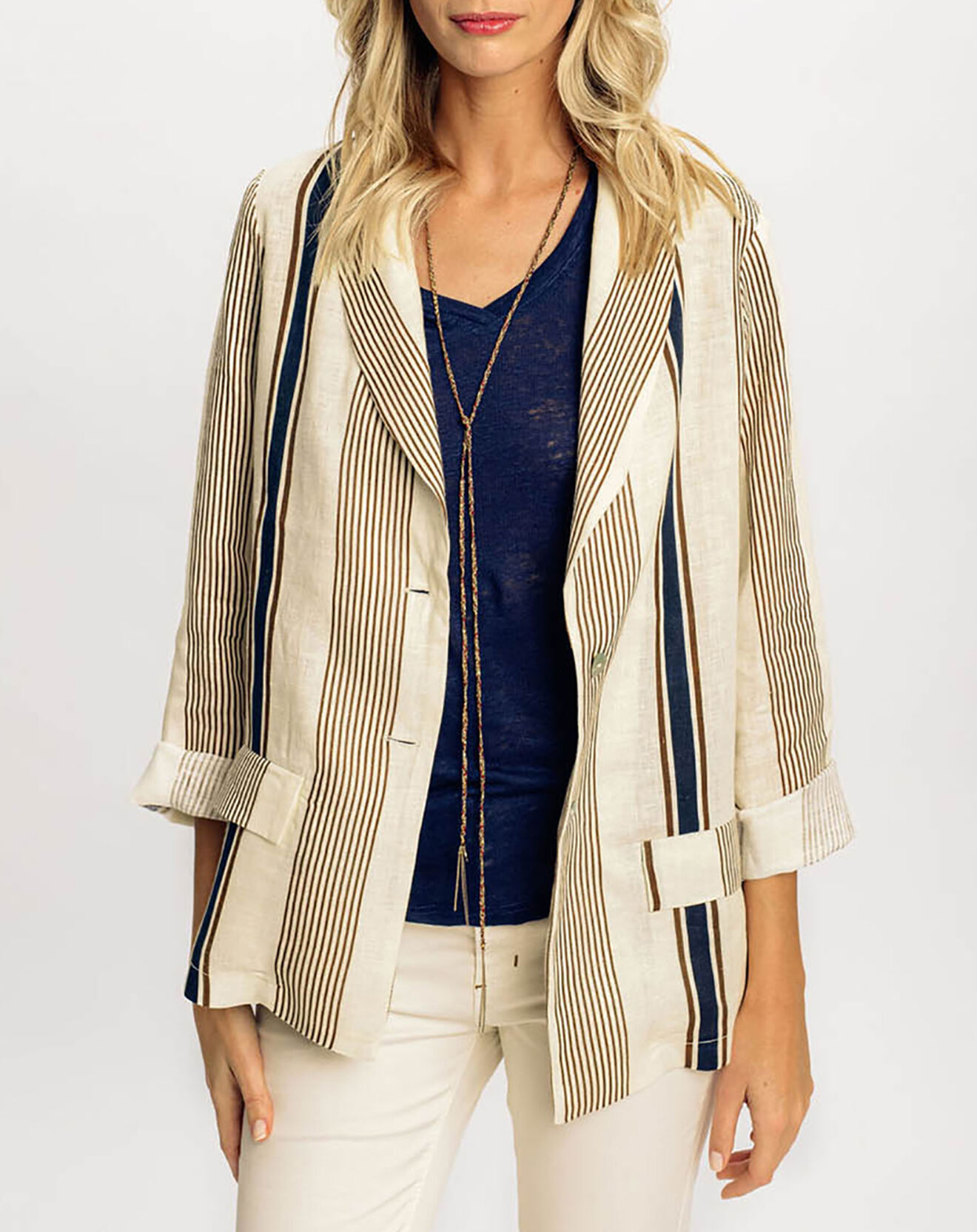 Lauren Vidal Veste 100% Lin Joe marine/beige