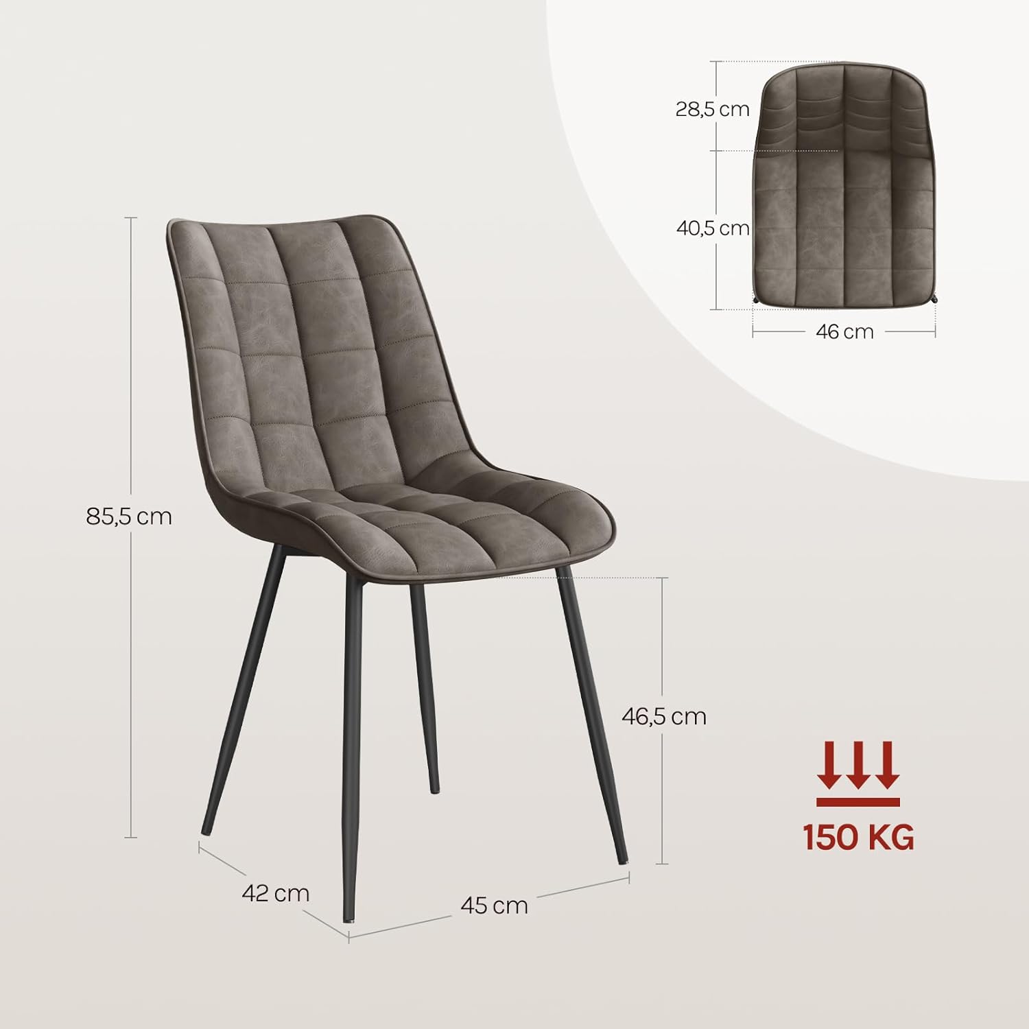 WOLTU Esszimmerstühle 2er Set, für Wohnzimmer Küche Esszimmer, Küchenstühle gepolstert mit Rückenlehne, Sitzfläche aus Kunstleder, mit Metallbeinen, bis 150 kg belastbar, Dunkelgrau