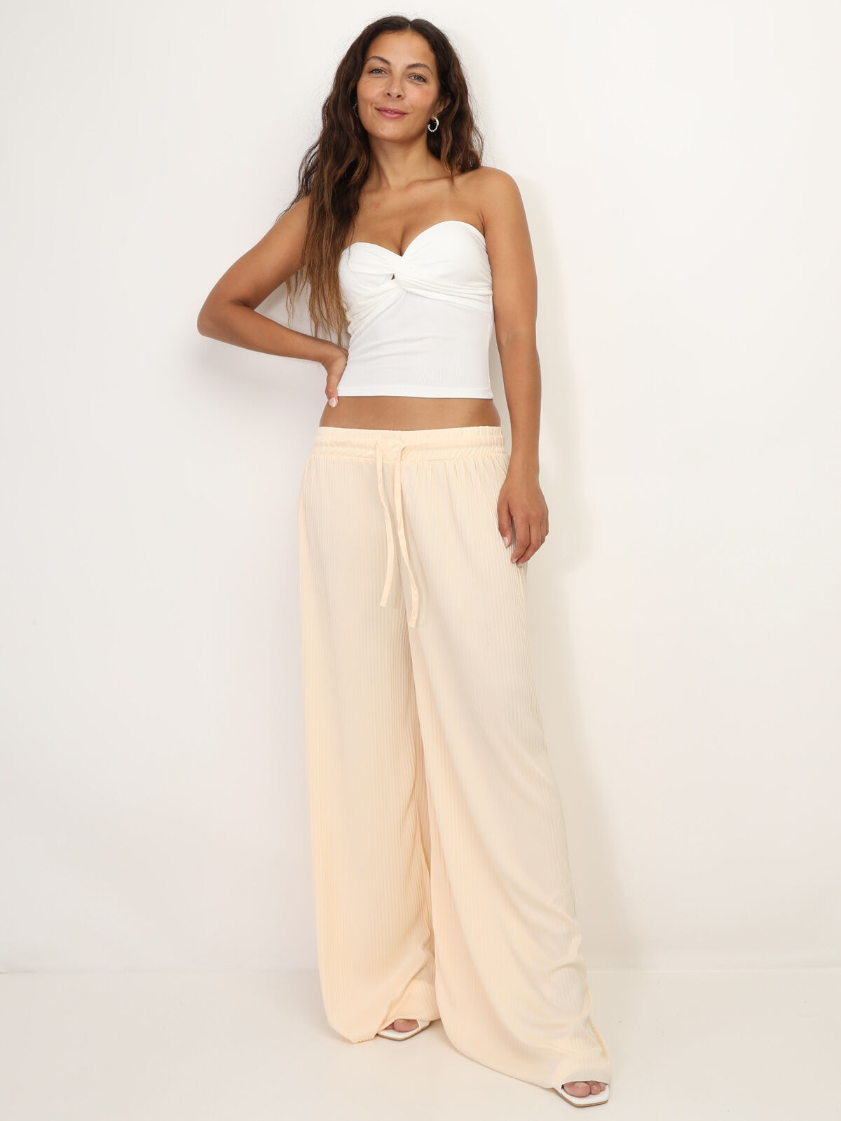 Pantalon large plissé- Beige