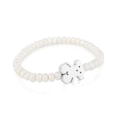 Pulseira Sweet Dolls com motivo de urso em pérolas e prata