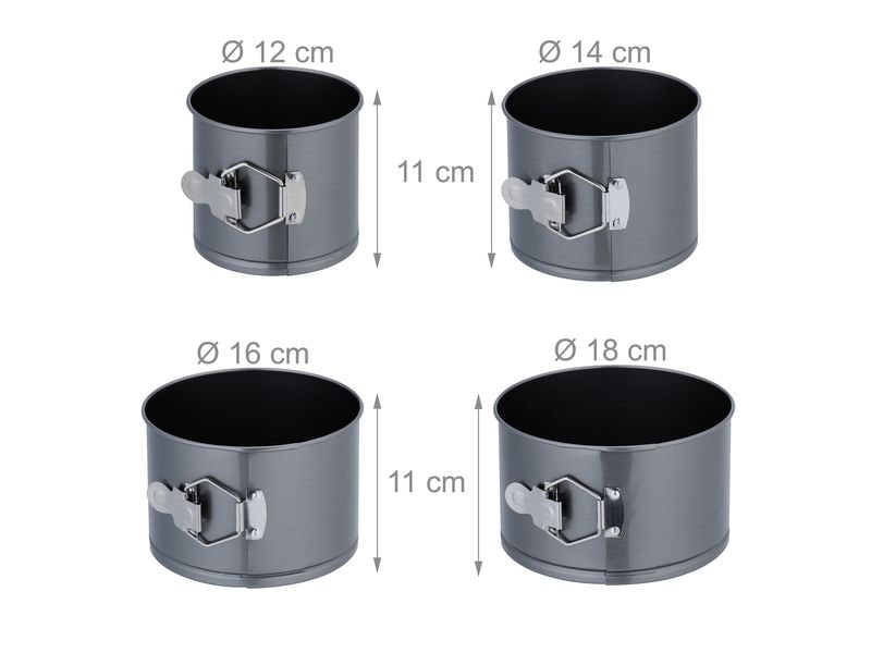 relaxdays Springform 12 cm/14 cm/16 cm/18 cm, Anthrazit Runde Kuchenbackformen