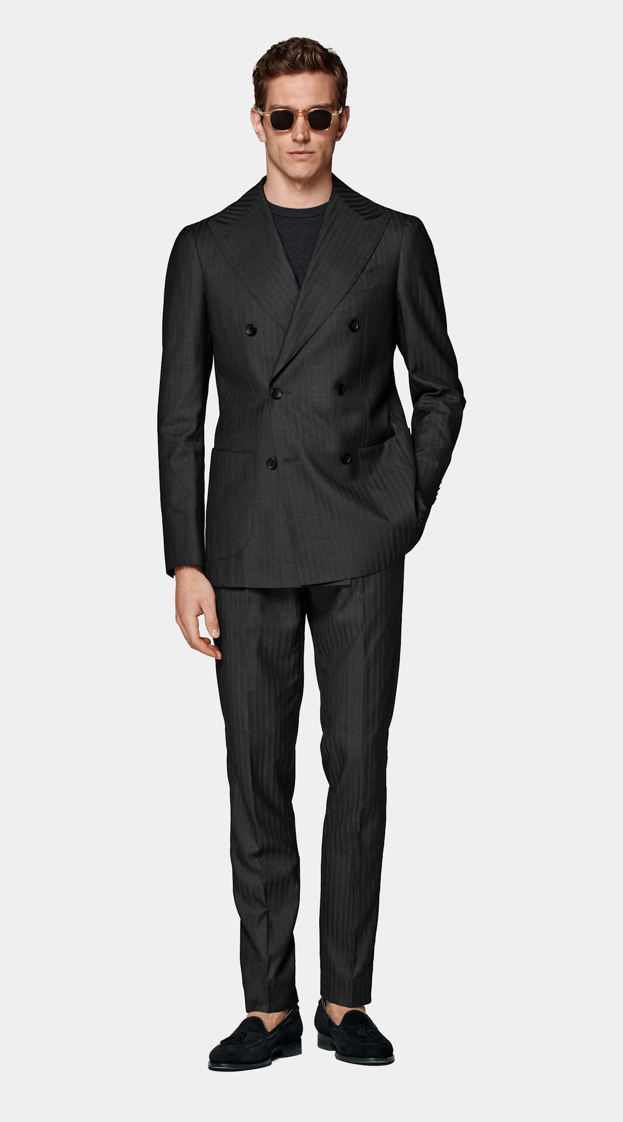 Costume Perennial Havana coupe Tailored gris foncé à chevrons