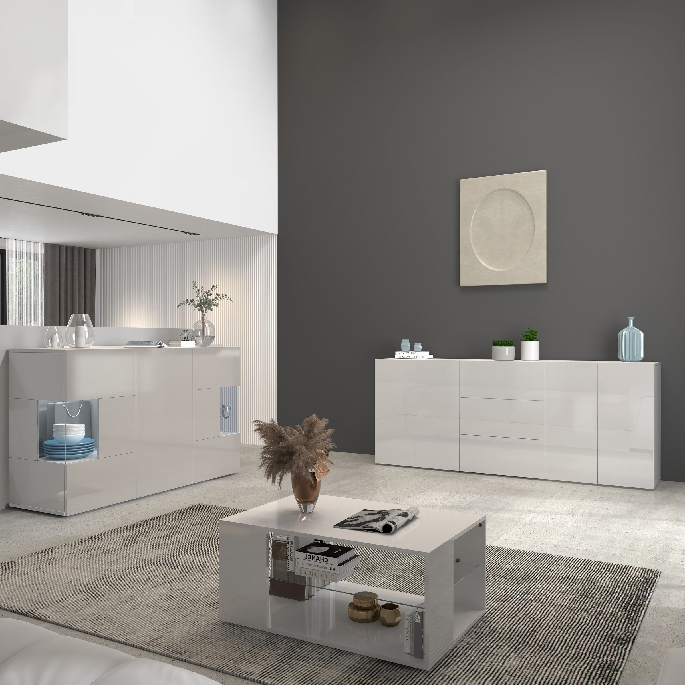 INOSIGN Sideboard »Egypt, Kommode, Schrank, Kredenz,  grifflos« 4 Türen, 3 Schubkästen mit Push-To-Open Funktion, Hochglanz Breite 200