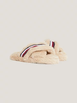 Pantufas de pele sintética com listras globais