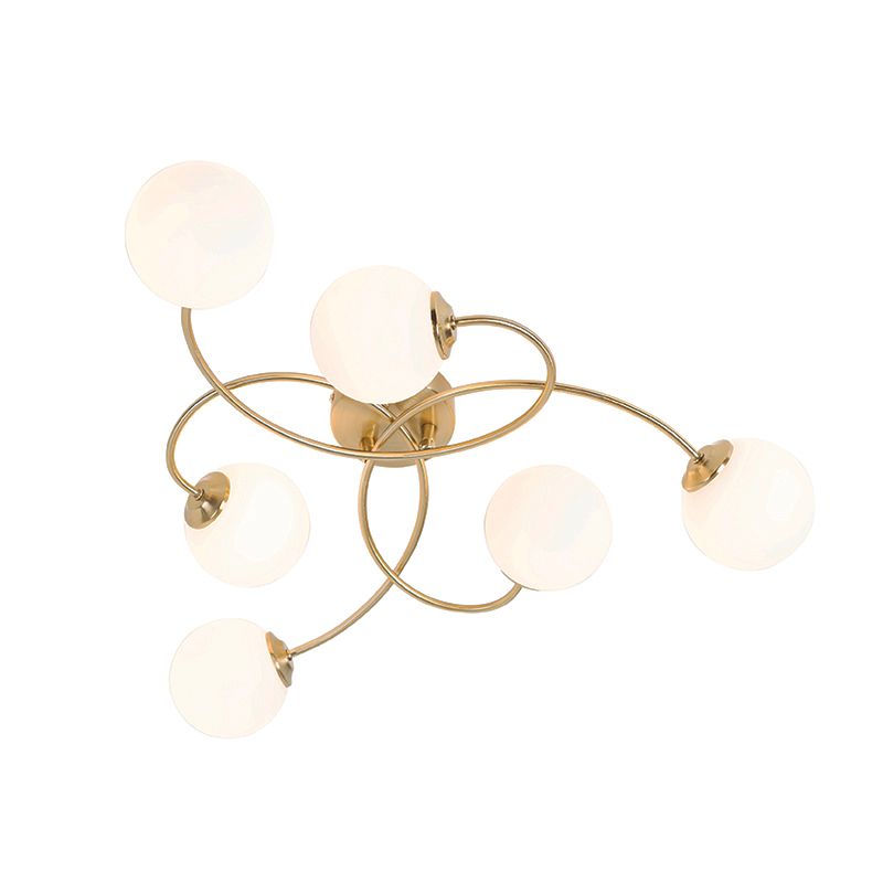 Moderne plafondlamp goud met opaal glas 6-lichts  - Athens