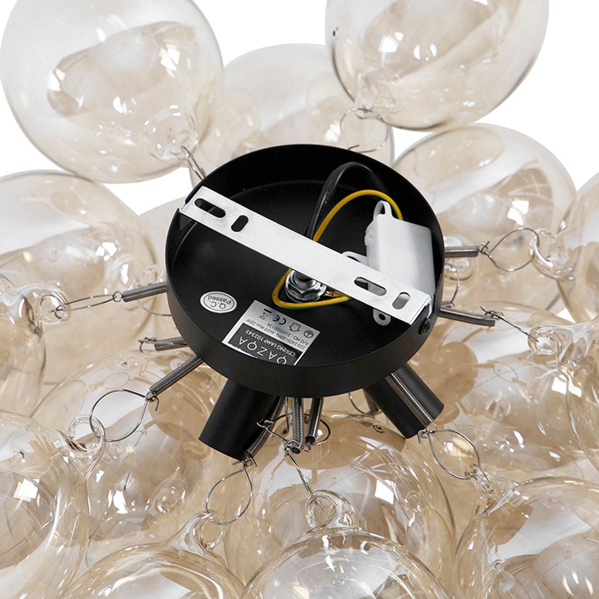 Smart plafondlamp zwart met amber glas incl. 4 Wifi G9 - Uvas