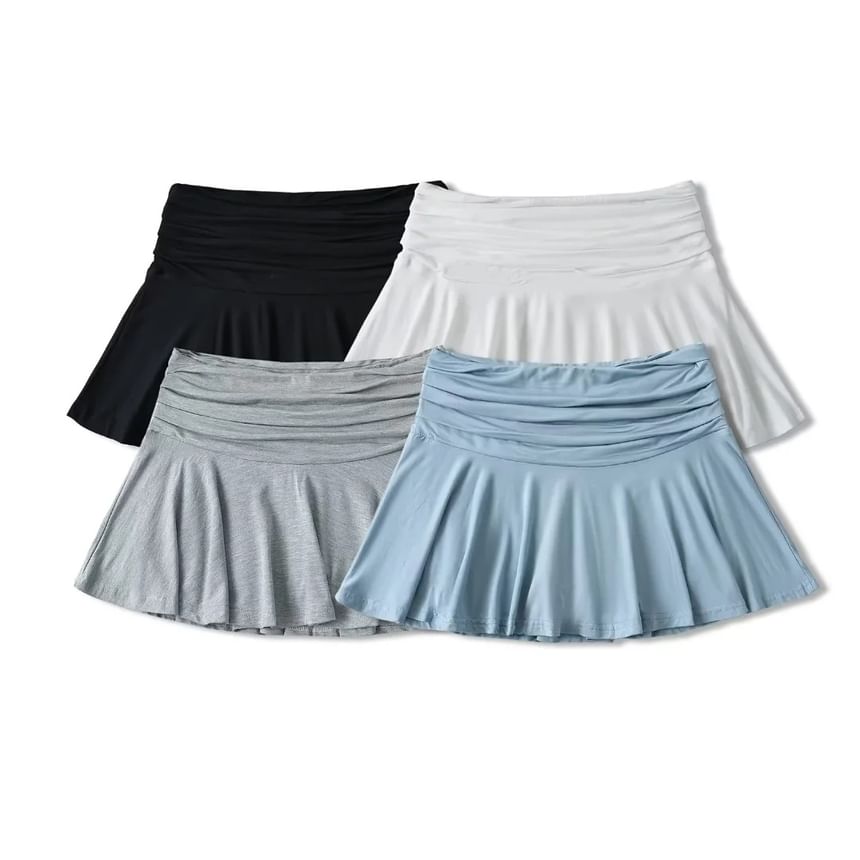 Asiris - Hoge taille gerimpelde effen mini geplooide rok