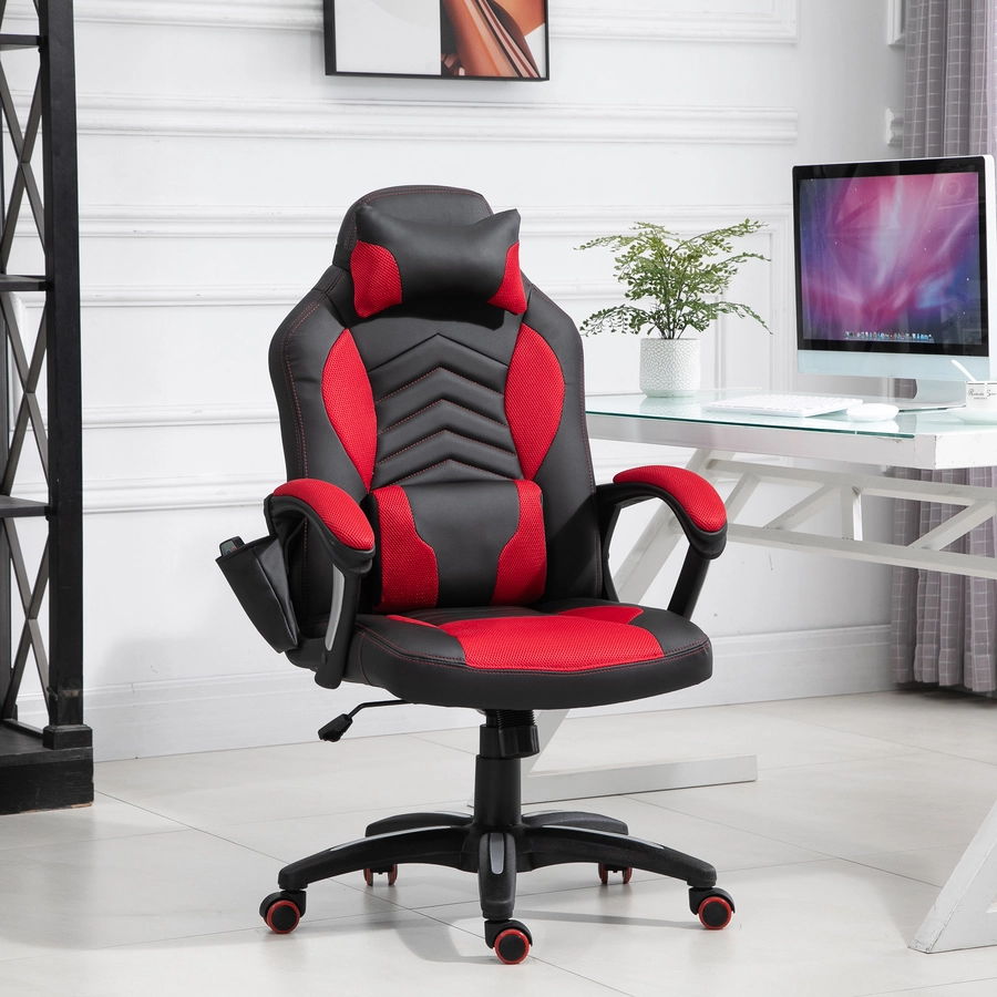 HOMCOM Sportlicher Chefsessel mit Massage- und Wärmefunktion schwarz, rot