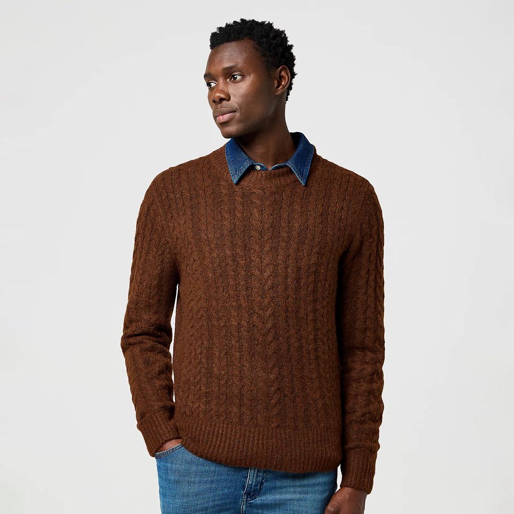 Wrangler mens Regular Cable Knit Sweater Mahogany
