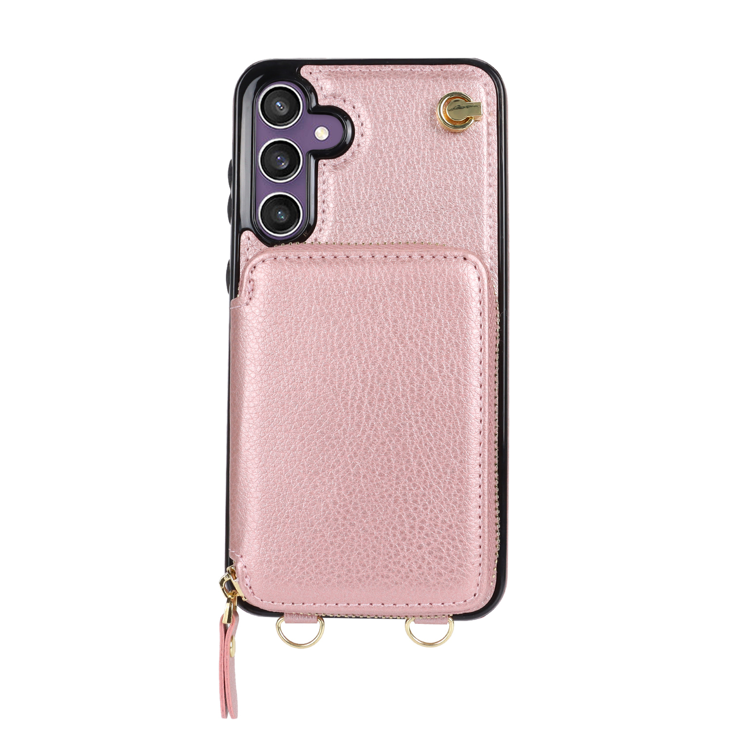Samsung Galaxy S25 FE Necklace Leder Schutz Hülle mit Kartenfächer   Handykette (140cm) - Roségold