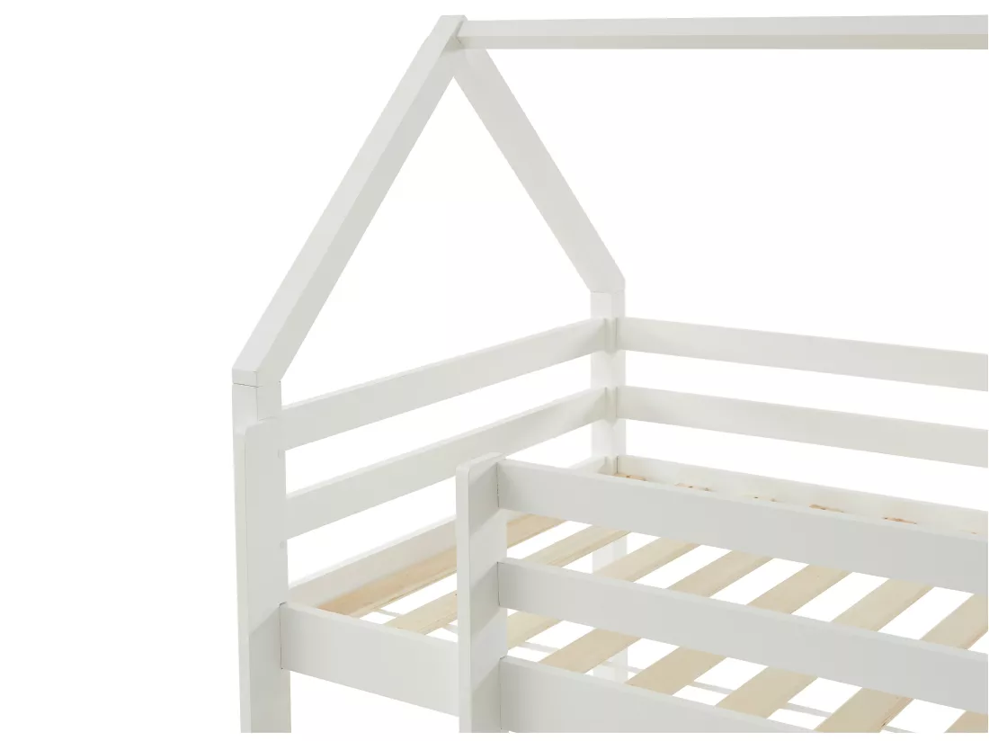 Lit mezzanine cabane 90 x 190 cm - Pin massif - Blanc - TARZIA