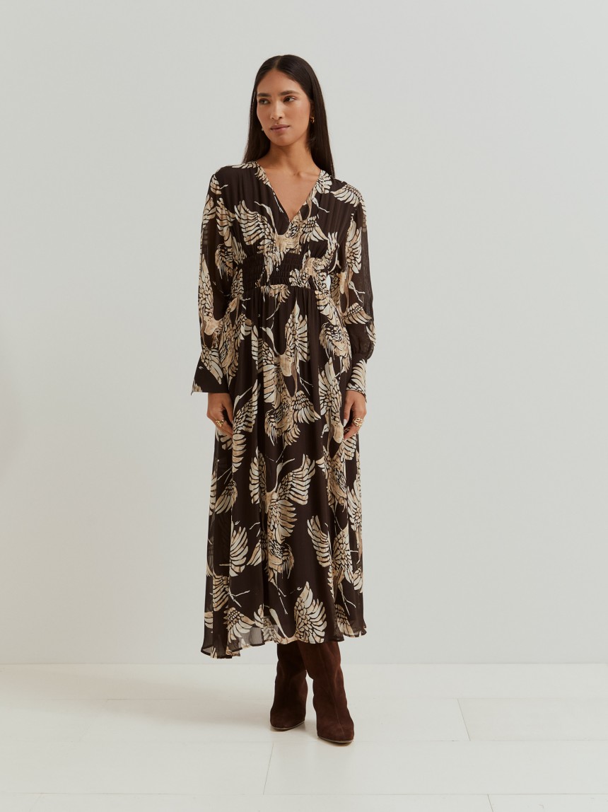 Vestido Comprido Estampado com Decote em V