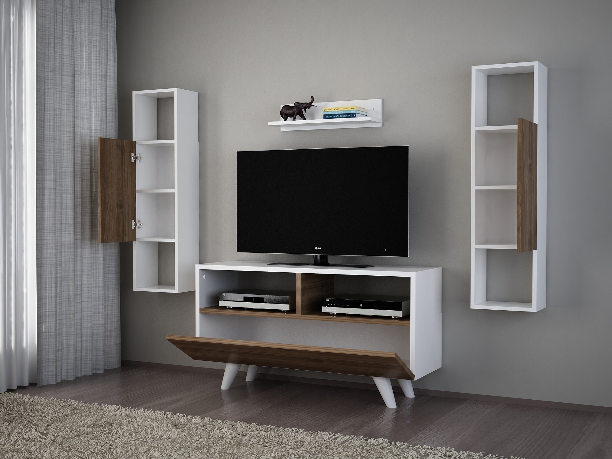 Wohnwand Novella K3445 Weiß Walnuss