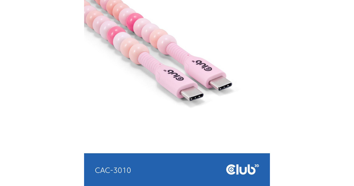 Club 3DUSB-C Beaded Cable Pink, 2 meter kabel  (Roze)