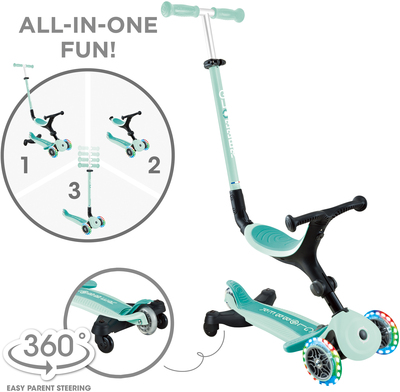 Globber Go-Up Active Lights 360° 3-hjuls Sparkesykkel, Mintgrønn