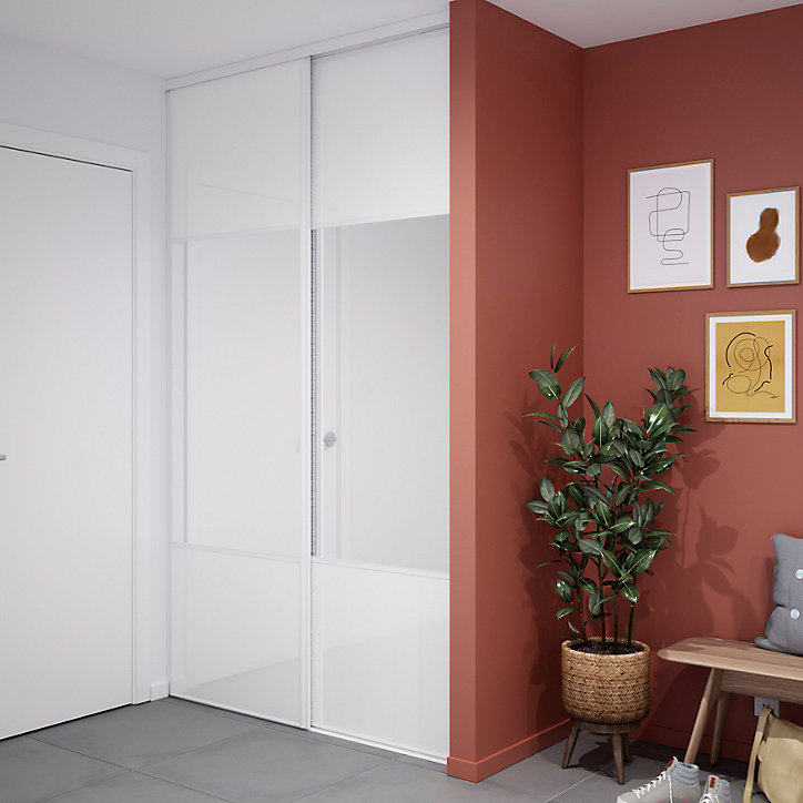 Porte de placard coulissante avec miroir blanc brillant profil blanc GoodHome Arius H. 248,5 x L. 77.2 cm + amortisseurs