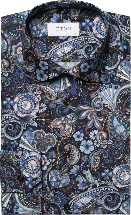ETON Slim Fit Navy Blue Motif Signature Twill Shirt Blå