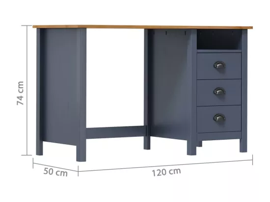Bureau Hill avec 3 tiroirs Gris 120x50x74 cm Pin solide