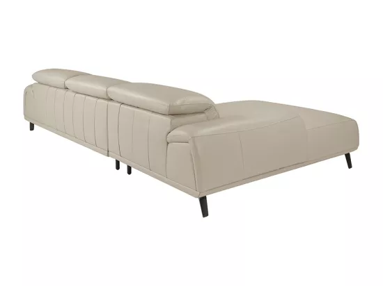 Canapé d'angle gauche cuir beige clair et pieds acier Adile