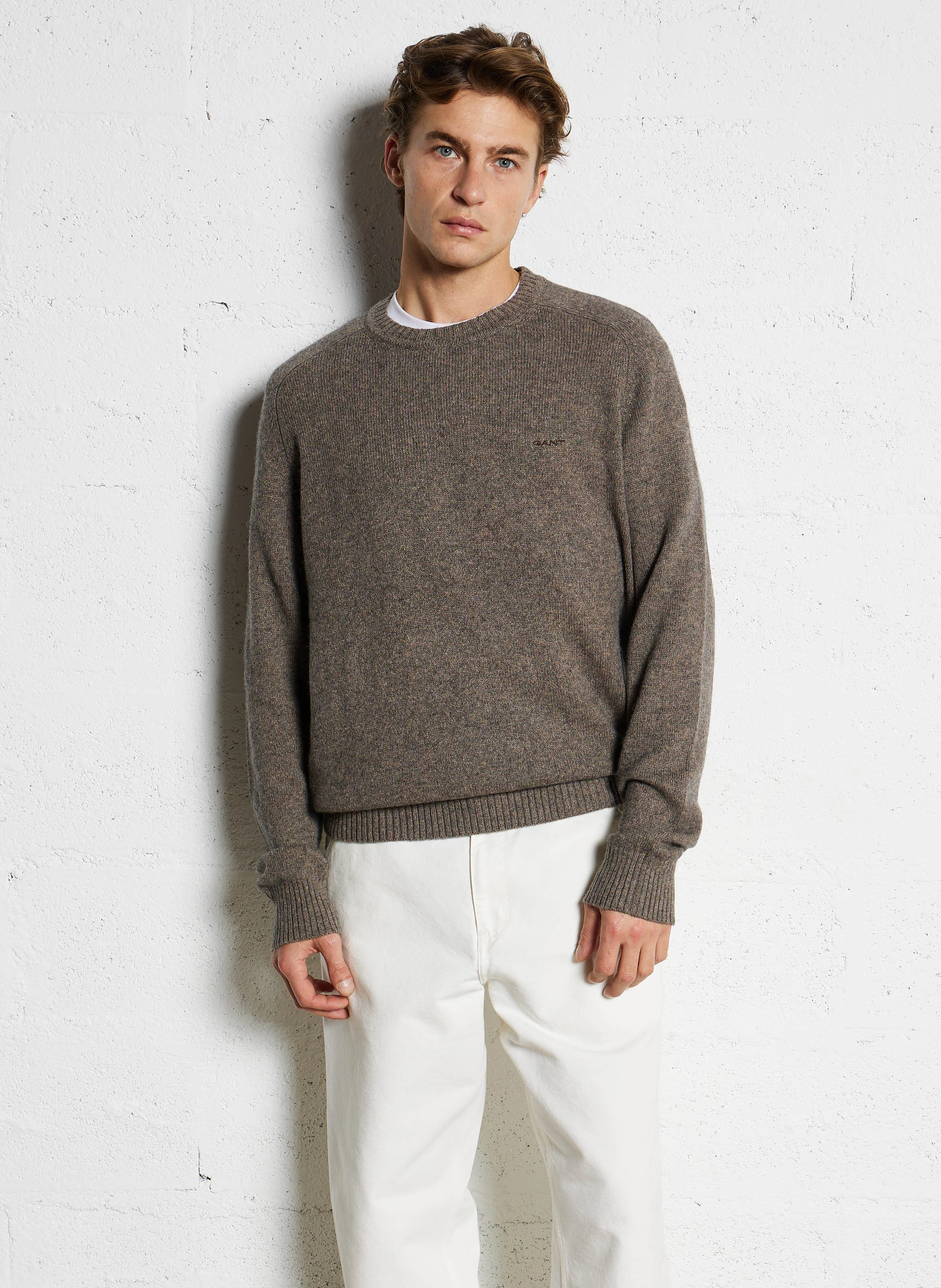 Pull col rond en laine mélangée | Marron