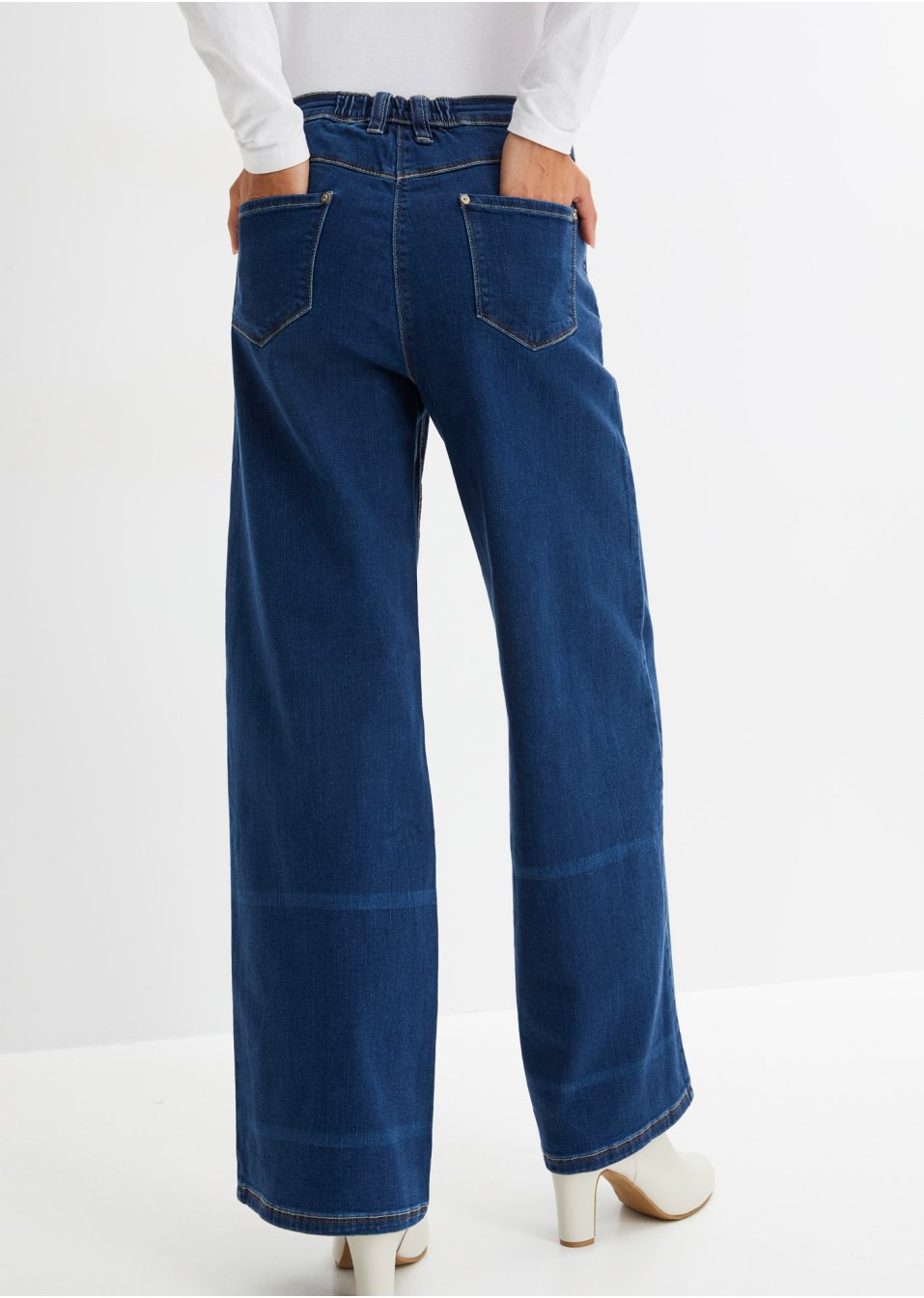 Jean extensible avec taille confortable, jambes extra larges