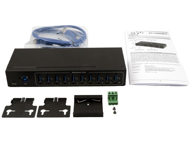 Exsys USB-Hub EX-11220HMVS 7-Port USB 3.0 HUB für Tisch, Wand- und DIN-Rail Montage