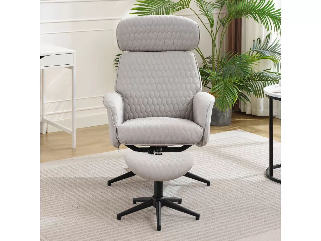 Chaise pivotante à 360° avec inclinaison réglable (95-125°) - Repose-pieds - Tissu technique - Gris