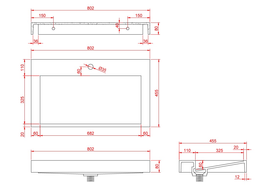 Saniclear Hoya solid surface wastafel 80x45,5cm met kraangat mat wit