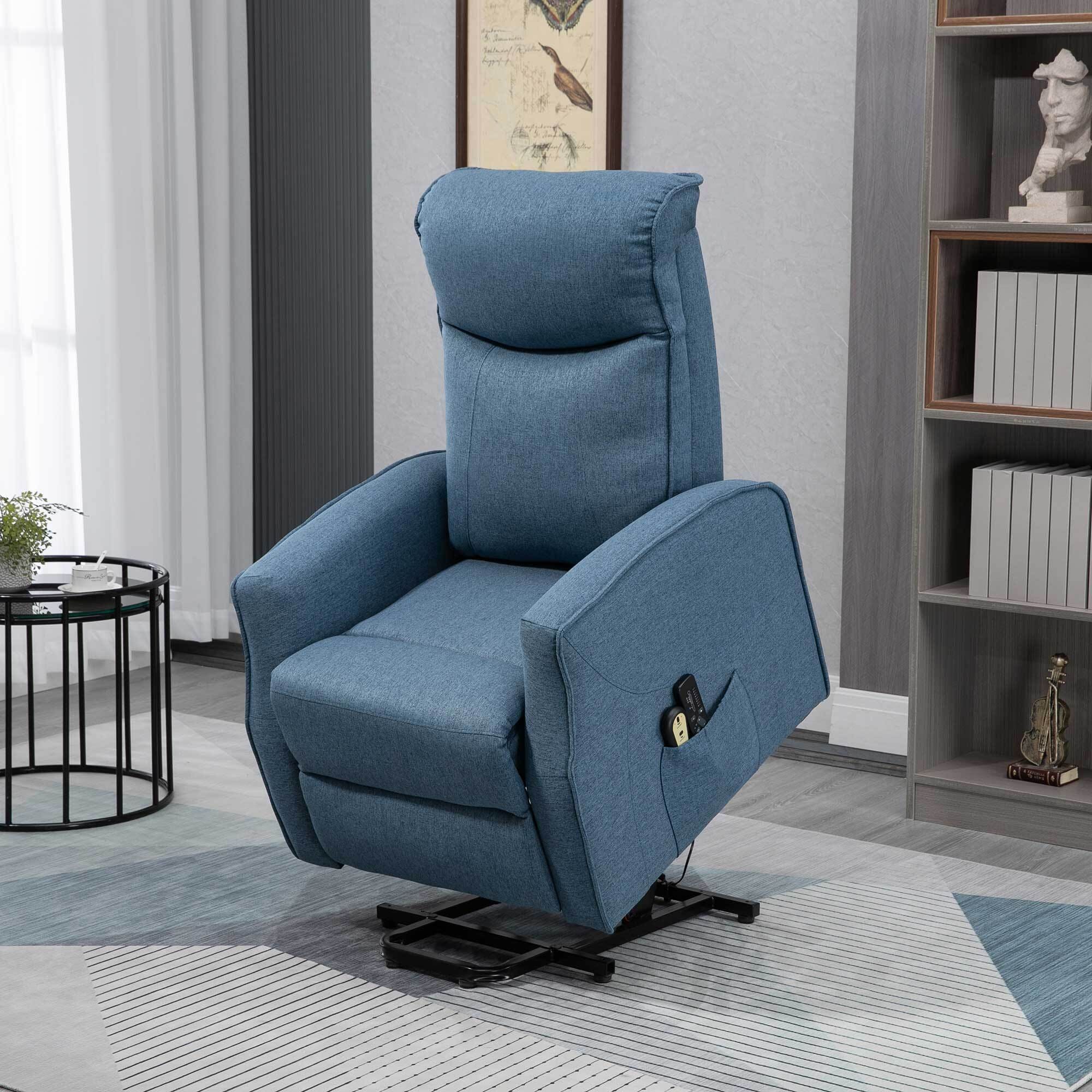 HOMCOM Funktionssessel mit Massagefunktion und Aufstehhilfe blau 74,5L x 87,5B x 110H cm